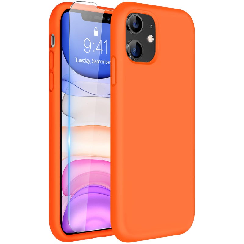 Miracase Designed for iPhone 11 Phone Case, with Screen Protector, Liquid Silicone Gel Rubber Full Body Drop Protection Shockproof Cover Phone Case for iPhone 11 6.1 inch, Orange - Image 1
