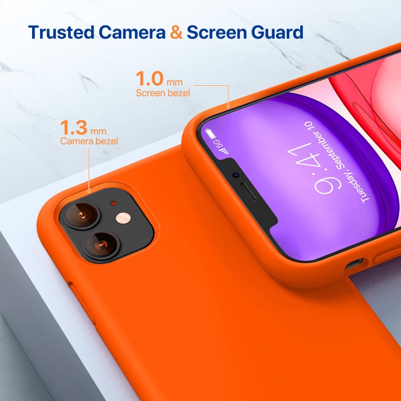 Miracase Designed for iPhone 11 Phone Case, with Screen Protector, Liquid Silicone Gel Rubber Full Body Drop Protection Shockproof Cover Phone Case for iPhone 11 6.1 inch, Orange - Image 4