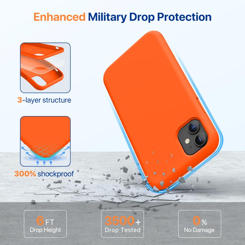 Miracase Designed for iPhone 11 Phone Case, with Screen Protector, Liquid Silicone Gel Rubber Full Body Drop Protection Shockproof Cover Phone Case for iPhone 11 6.1 inch, Orange - Image 3