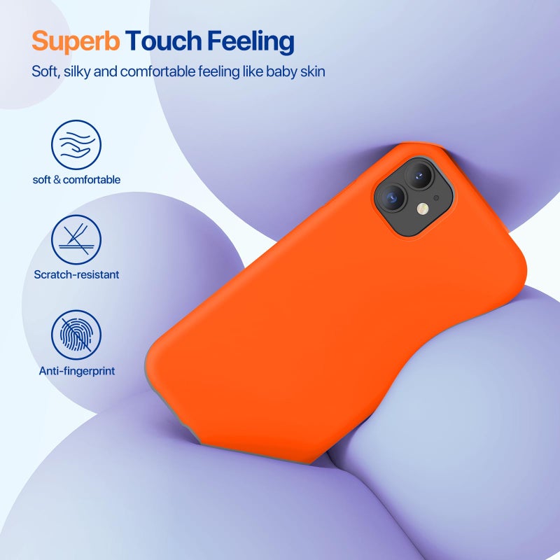Miracase Designed for iPhone 11 Phone Case, with Screen Protector, Liquid Silicone Gel Rubber Full Body Drop Protection Shockproof Cover Phone Case for iPhone 11 6.1 inch, Orange - Image 2