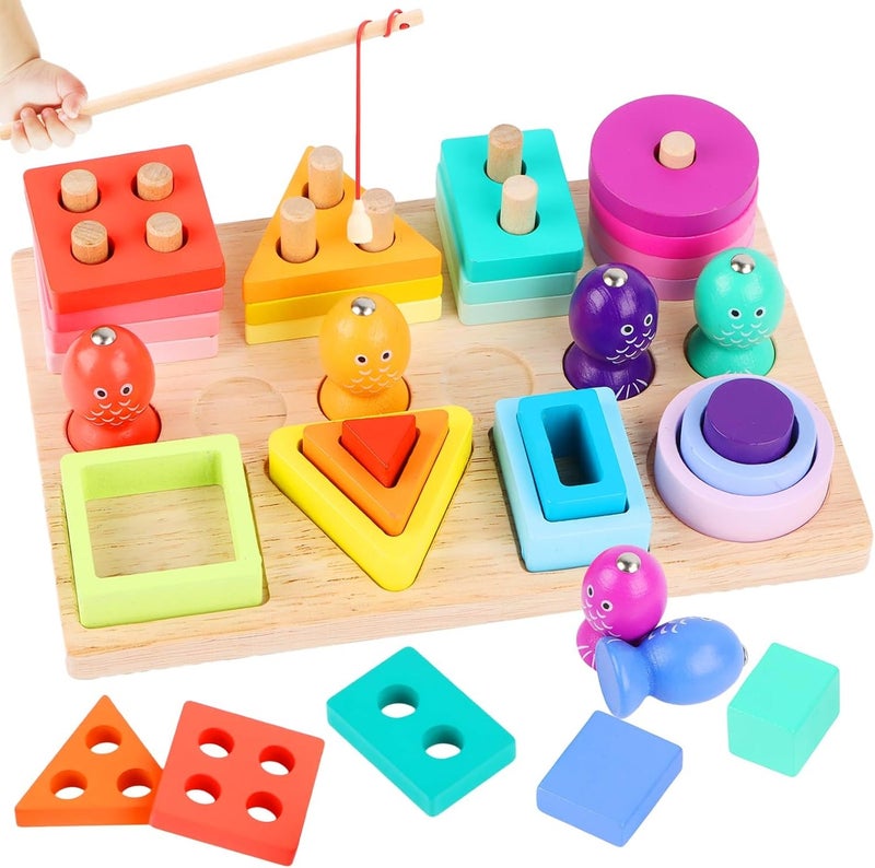 UV Enterprises Wooden Magnetic Fishing Game for Kids, Color Sorting & Stacking Toy, Montessori Educational Learning Activity, Fine Motor Skills Preschool Toy for Boys & Girls - Image 2