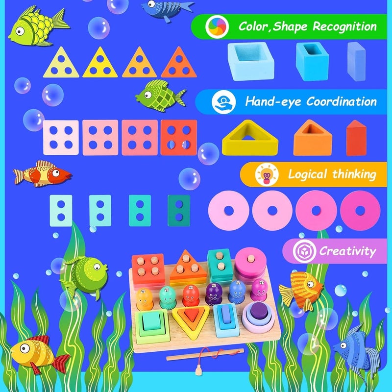 UV Enterprises Wooden Magnetic Fishing Game for Kids, Color Sorting & Stacking Toy, Montessori Educational Learning Activity, Fine Motor Skills Preschool Toy for Boys & Girls - Image 4