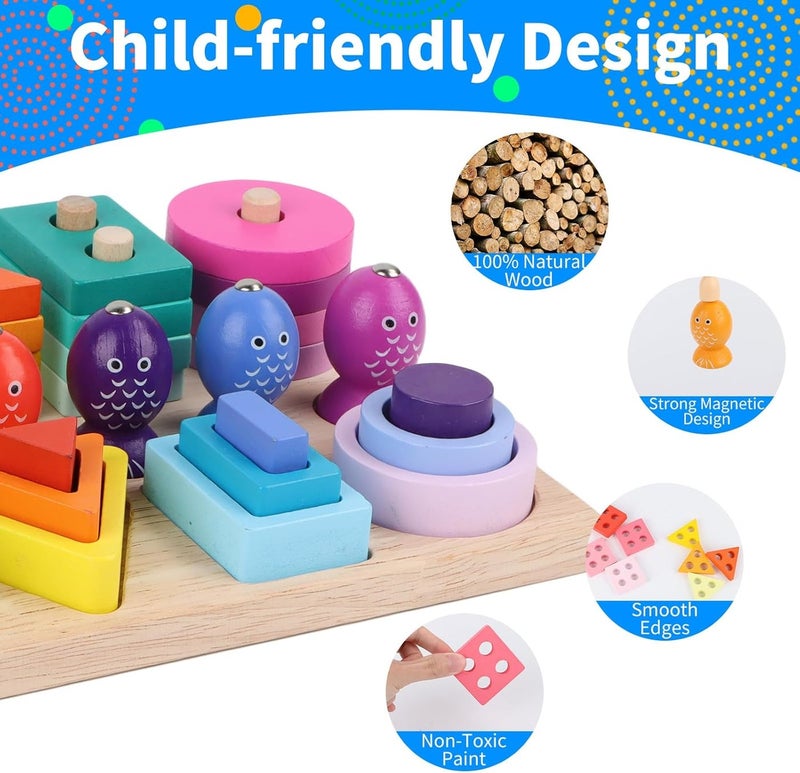 UV Enterprises Wooden Magnetic Fishing Game for Kids, Color Sorting & Stacking Toy, Montessori Educational Learning Activity, Fine Motor Skills Preschool Toy for Boys & Girls - Image 5