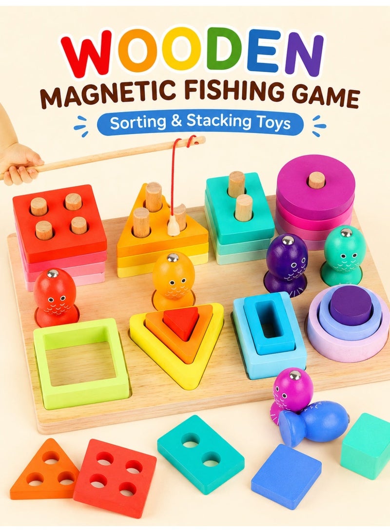 UV Enterprises Wooden Magnetic Fishing Game for Kids, Color Sorting & Stacking Toy, Montessori Educational Learning Activity, Fine Motor Skills Preschool Toy for Boys & Girls - Image 1