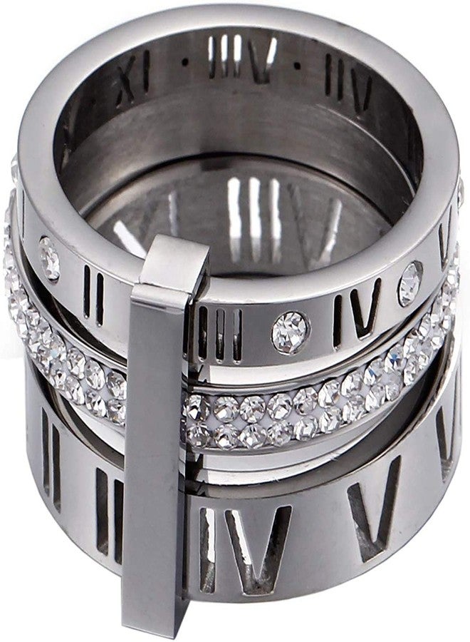 SINLEO Stainless Steel CZ Zirconia Roman Numeral Ring for Women 3 in 1 Trinity Wedding Band Spinner Rings Silver Size 4.5 - Image 2