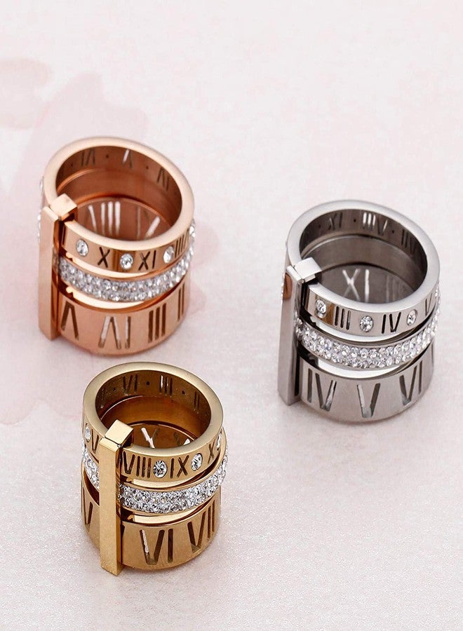 SINLEO Stainless Steel CZ Zirconia Roman Numeral Ring for Women 3 in 1 Trinity Wedding Band Spinner Rings Silver Size 4.5 - Image 5