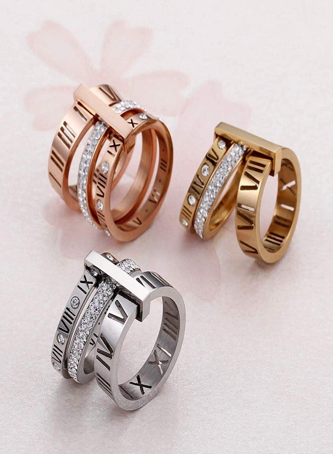 SINLEO Stainless Steel CZ Zirconia Roman Numeral Ring for Women 3 in 1 Trinity Wedding Band Spinner Rings Silver Size 4.5 - Image 4