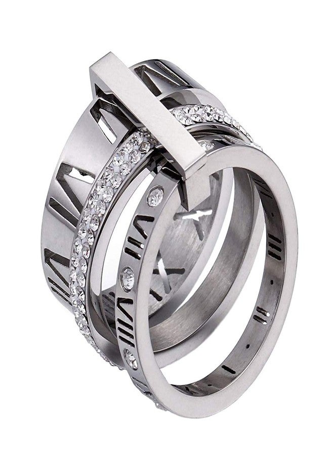SINLEO Stainless Steel CZ Zirconia Roman Numeral Ring for Women 3 in 1 Trinity Wedding Band Spinner Rings Silver Size 4.5 - Image 1
