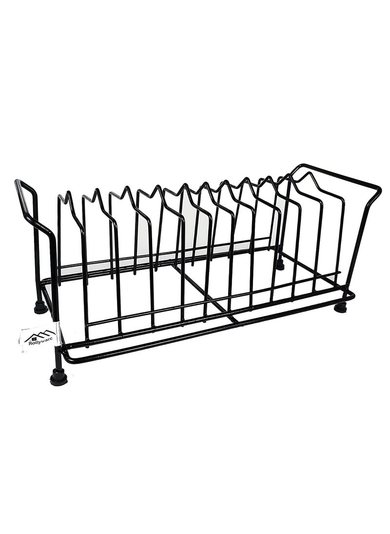 ROLLYWARE ROLLYWARE Heavy 100 Iron Black Plate Rack Dish Rack Plate Stand Dish Stand Lid Holder Utensil Rack for Kitchen 11 Sections with AntiRust Nano Coating  - Image 1