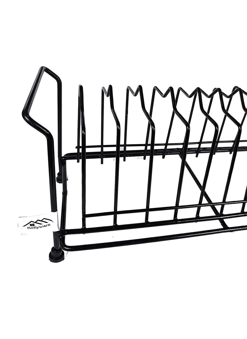 ROLLYWARE ROLLYWARE Heavy 100 Iron Black Plate Rack Dish Rack Plate Stand Dish Stand Lid Holder Utensil Rack for Kitchen 11 Sections with AntiRust Nano Coating  - Image 3