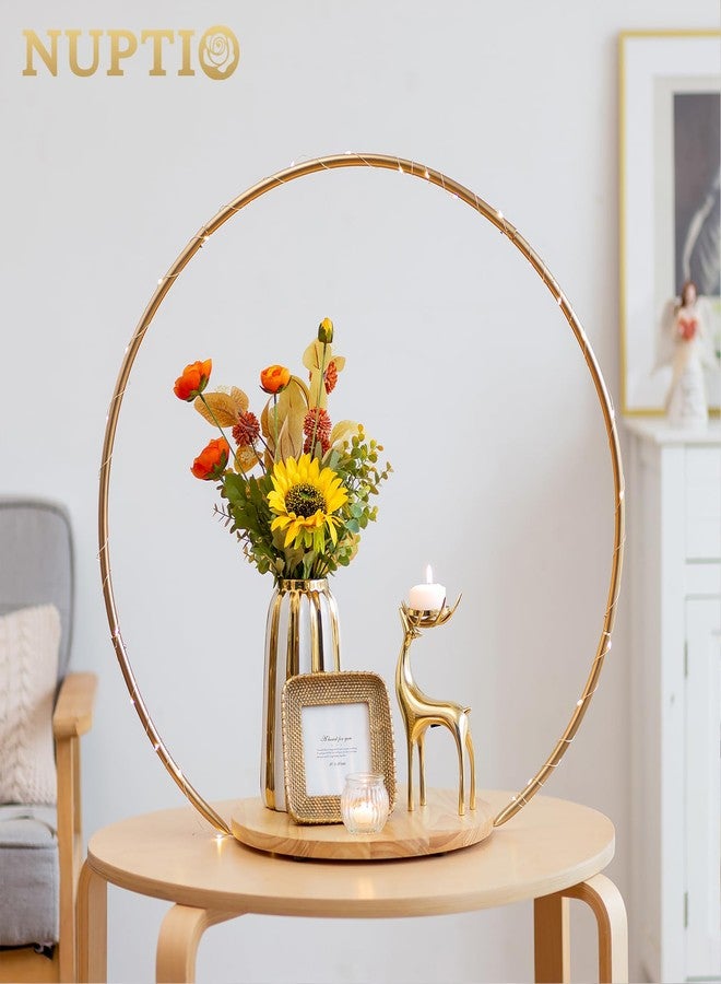 NUPTIO Wedding Cake Stand Pedestal: 14.2 Inch Cupcake Display Wooden Floral Arch Stands with Gold Metal Hoop Table Centerpieces Decoration for Birthday Tea Party Banquet Christmas Anniversary - Image 3