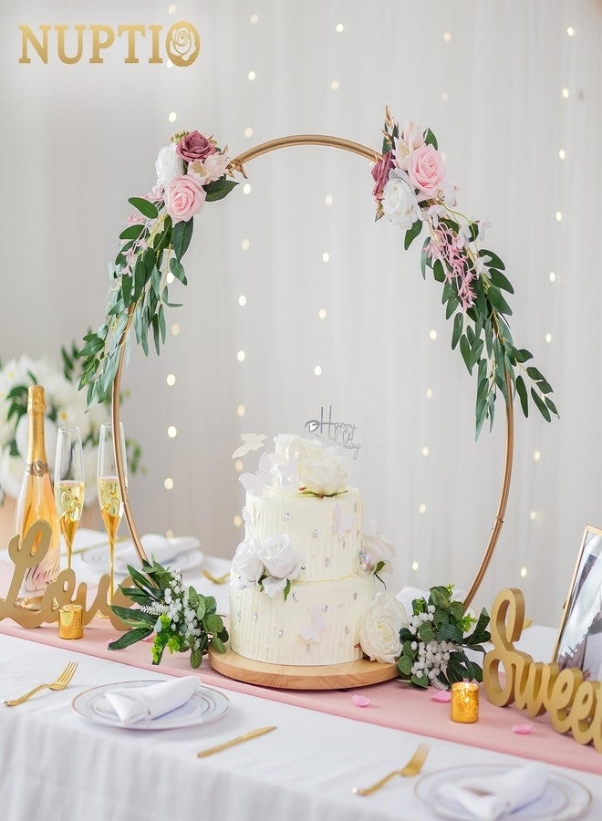 NUPTIO Wedding Cake Stand Pedestal: 14.2 Inch Cupcake Display Wooden Floral Arch Stands with Gold Metal Hoop Table Centerpieces Decoration for Birthday Tea Party Banquet Christmas Anniversary - Image 2