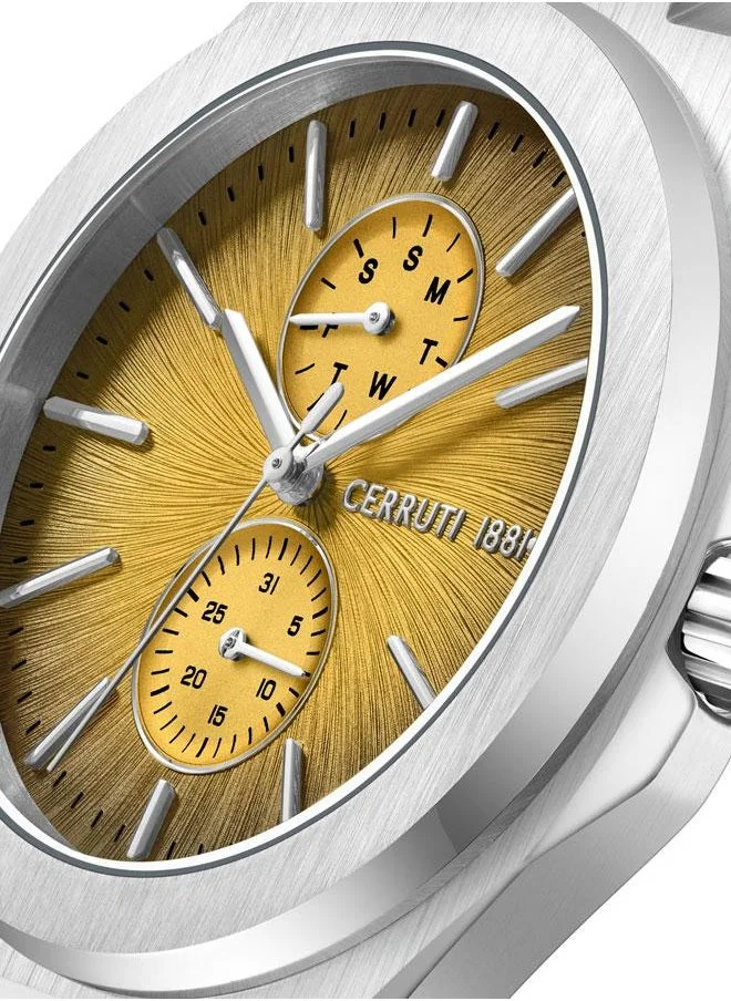 CERRUTI 1881 Lucardo 45mm Multifunction Men's Watch with Yellow Dial & Stainless Steel Bracelet