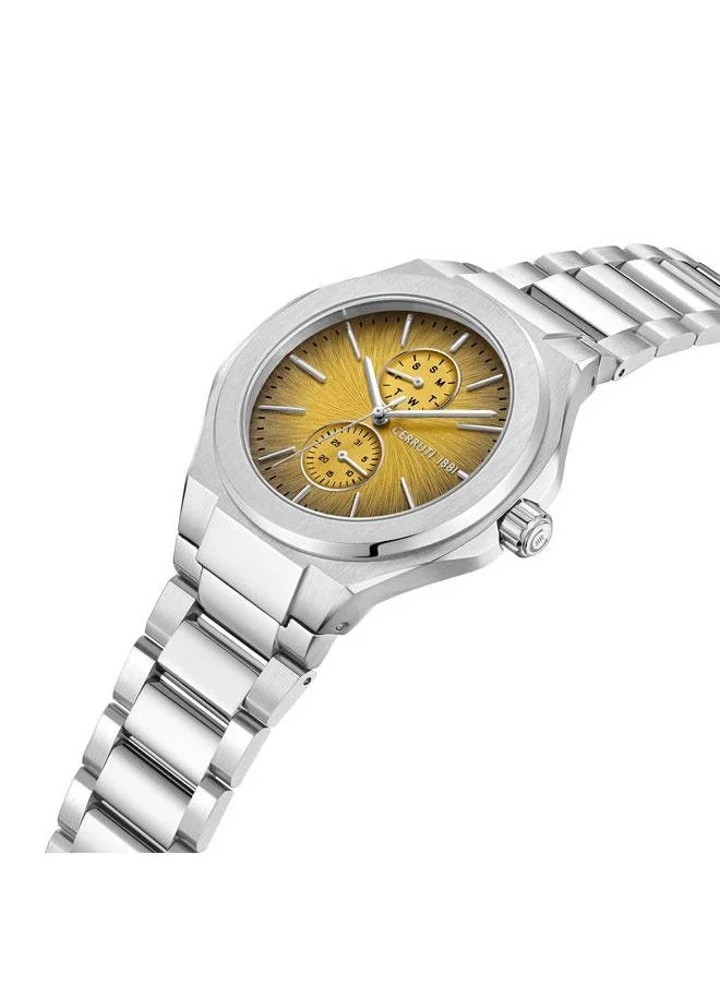 CERRUTI 1881 Lucardo 45mm Multifunction Men's Watch with Yellow Dial & Stainless Steel Bracelet