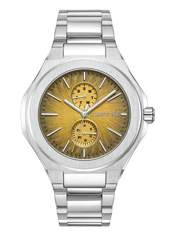 CERRUTI 1881 Lucardo 45mm Multifunction Men's Watch with Yellow Dial & Stainless Steel Bracelet