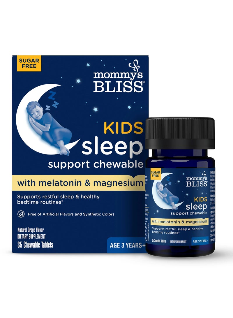 Mommy's Bliss Kids Sleep Chewable Tablets, Melatonin, Magnesium & Calming Herbs, Grape Flavor, Sugar Free Kids Melatonin, Age 3+ (35 Servings), 35 Count - Image 1
