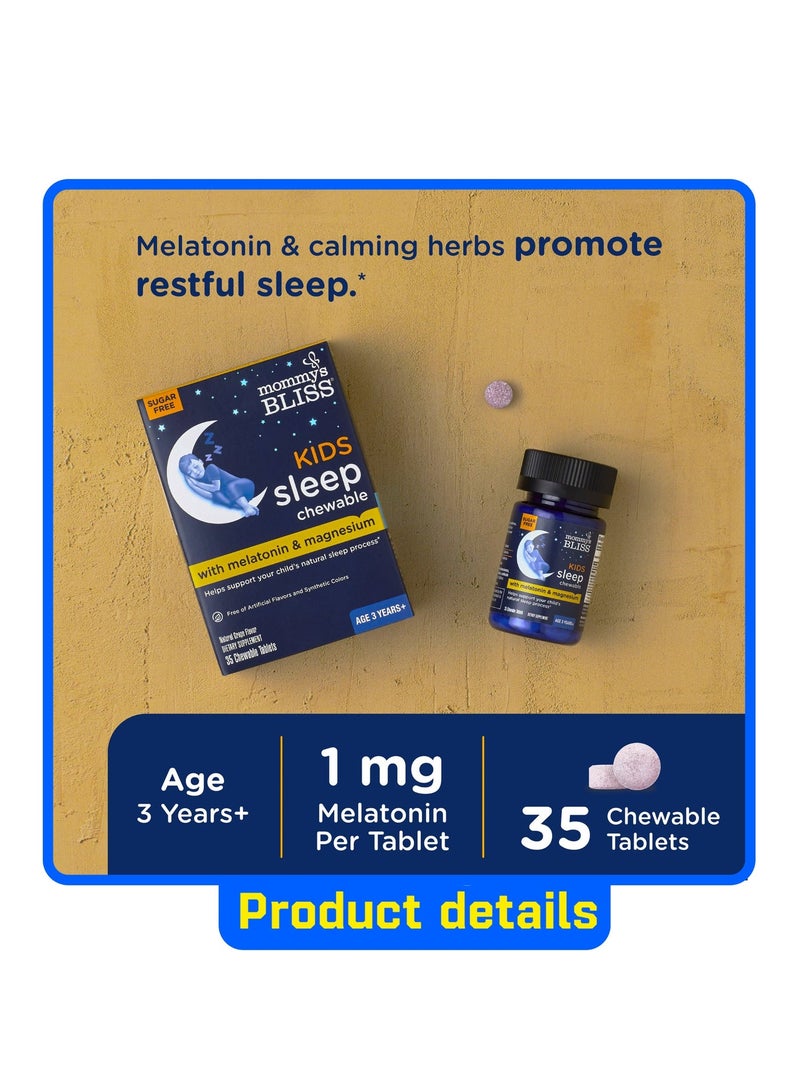 Mommy's Bliss Kids Sleep Chewable Tablets, Melatonin, Magnesium & Calming Herbs, Grape Flavor, Sugar Free Kids Melatonin, Age 3+ (35 Servings), 35 Count - Image 3