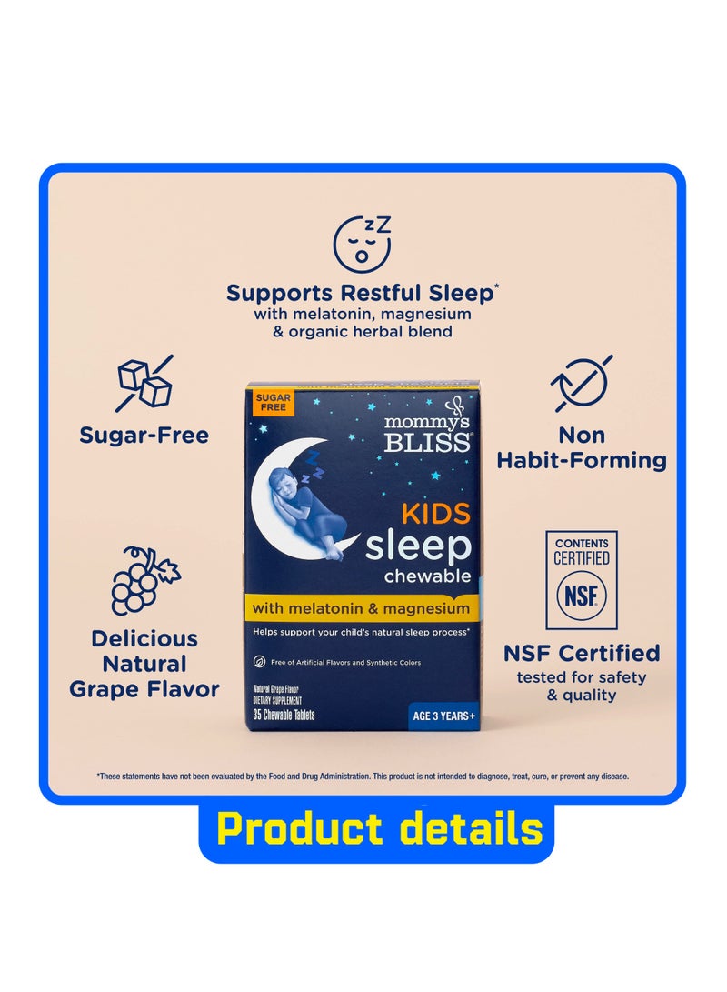 Mommy's Bliss Kids Sleep Chewable Tablets, Melatonin, Magnesium & Calming Herbs, Grape Flavor, Sugar Free Kids Melatonin, Age 3+ (35 Servings), 35 Count - Image 5