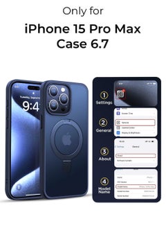 glassology iPhone 15 Pro Max Case 360°Rotatable Magnetic Ring Stand & Holder, Shockproof Back Phone Case Blue  - Image 3