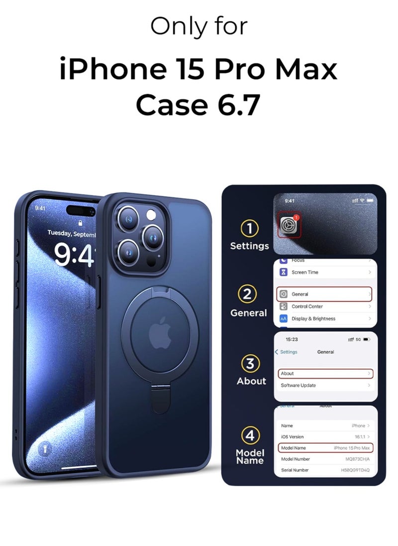 glassology - iPhone 15 Pro Max Case 360°Rotatable Magnetic Ring Stand & Holder, Shockproof Back Phone Case Blue - Image 1
