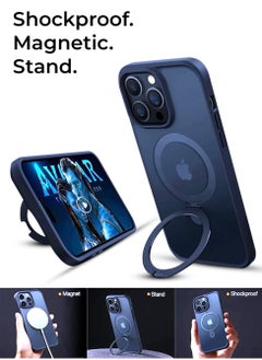 glassology iPhone 15 Pro Max Case 360°Rotatable Magnetic Ring Stand & Holder, Shockproof Back Phone Case Blue  - Image 4