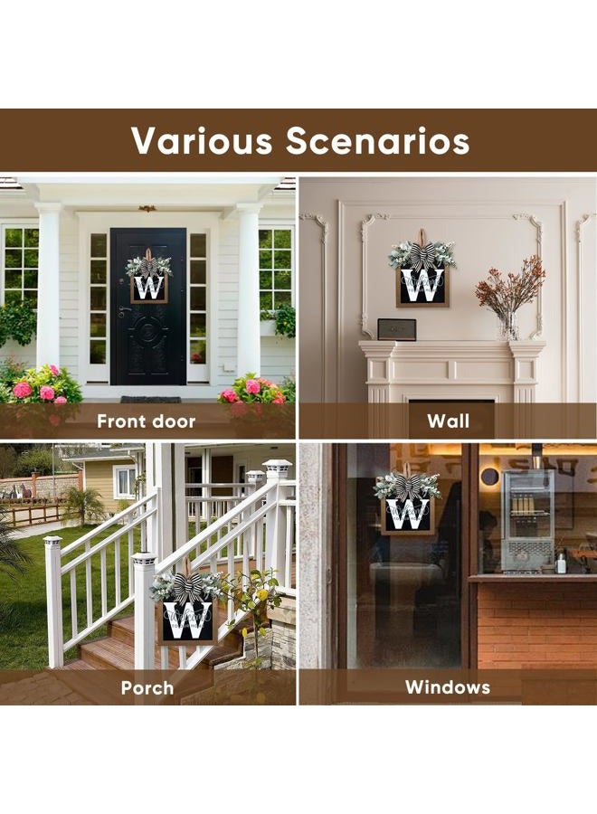 Last Name All Year Round Front Door Wreath with 26 Initial Letter Welcome Sign All Seasons Eucalyptus Garland and Bow Wreaths for Front Door Porch Farmhouse Decoration (W) - Image 2