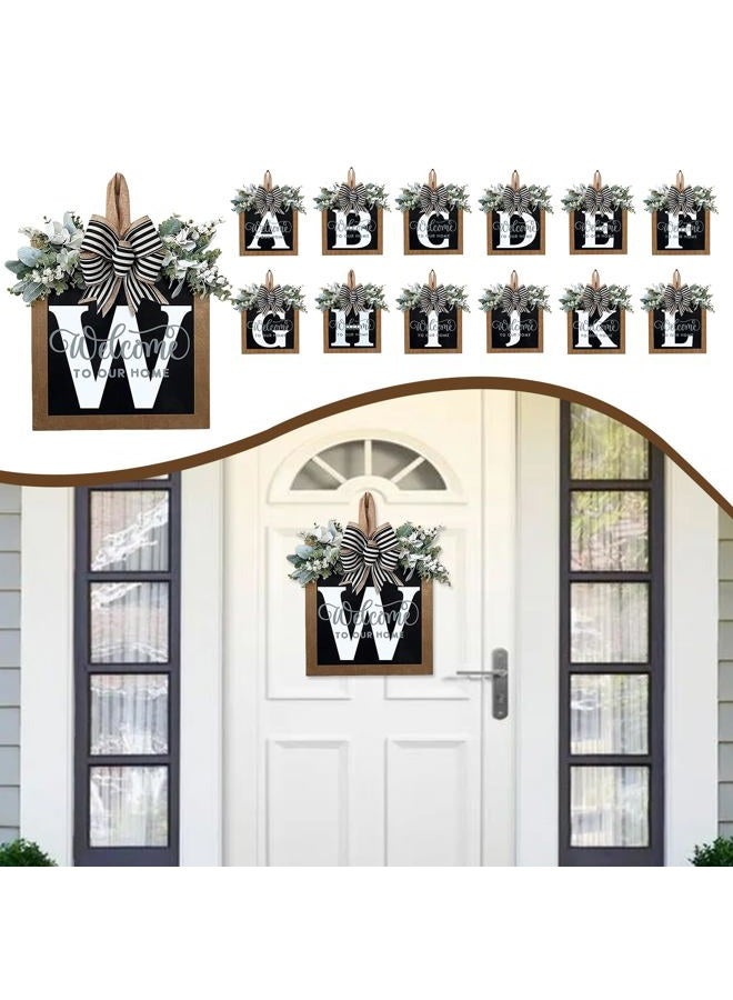Last Name All Year Round Front Door Wreath with 26 Initial Letter Welcome Sign All Seasons Eucalyptus Garland and Bow Wreaths for Front Door Porch Farmhouse Decoration (W) - Image 5