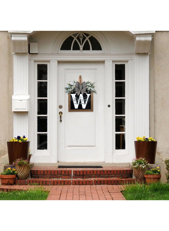 Last Name All Year Round Front Door Wreath with 26 Initial Letter Welcome Sign All Seasons Eucalyptus Garland and Bow Wreaths for Front Door Porch Farmhouse Decoration (W) - Image 3