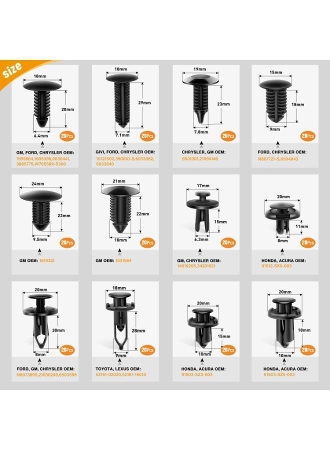 Lyaxm 240PCS Bumper Retainer Clips,Car Push Retainer Clip And Fastener Kit, Car Plastic Rivets Fasteners Push Retainer Kit Most Popular Sizes Auto Push Pin Rivets Set -Door Trim Panel Fender Clips for GM Ford Toyota Honda Chrysler - Image 2