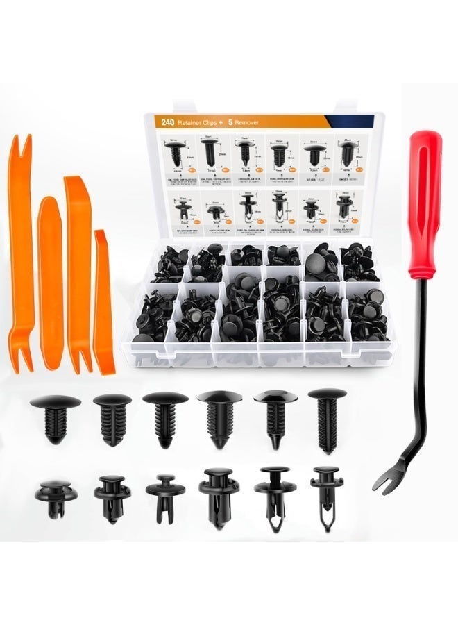 Lyaxm 240PCS Bumper Retainer Clips,Car Push Retainer Clip And Fastener Kit, Car Plastic Rivets Fasteners Push Retainer Kit Most Popular Sizes Auto Push Pin Rivets Set -Door Trim Panel Fender Clips for GM Ford Toyota Honda Chrysler - Image 1