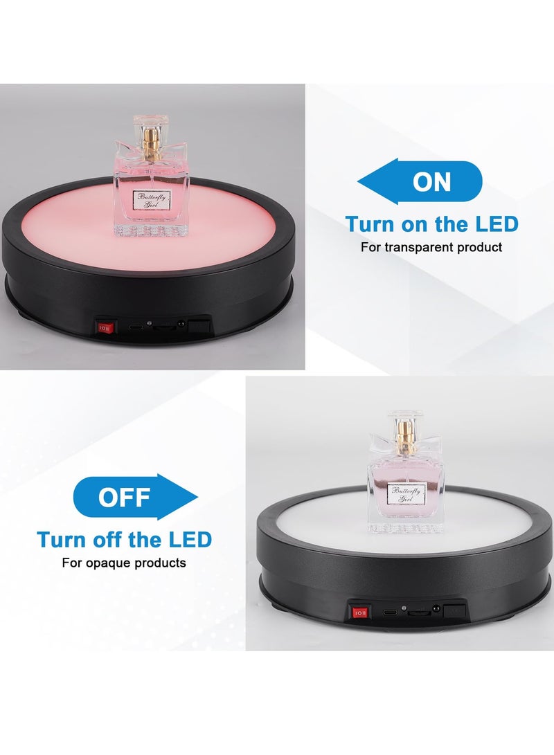 KASTWAVE Motorized Rotating Display Stand with 6 Modes Color LED Lights, 8.7inch 66LB Load Ultra-Quiet 360 Degree Rechargable Rotating Turntable for Photography Products, Jewelry, Cake, 3D Model (Black) - Image 2
