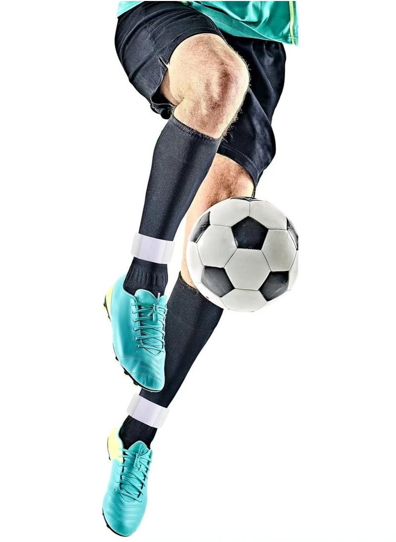 PYC - Football Four Piece Set Skidproof Soccer Socks Nylon Pocket Shin Guard Sleeves Calf Compression Socks For Soccer Football Sports Adjustable Shin Guard Straps(Black) - Image 1