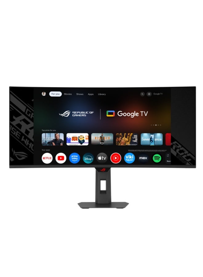 ROG Strix OLED XG34WCDMTG 34" Curved QD-OLED Gaming Monitor, 3440×1440 WQHD, 240Hz, 0.03ms, HDR Dolby Vision, FreeSync/G-SYNC, Google TV, Wi-Fi 6, Dolby Atmos, HDMI/DP/USB-C, Black | 90LM0B10-B02171