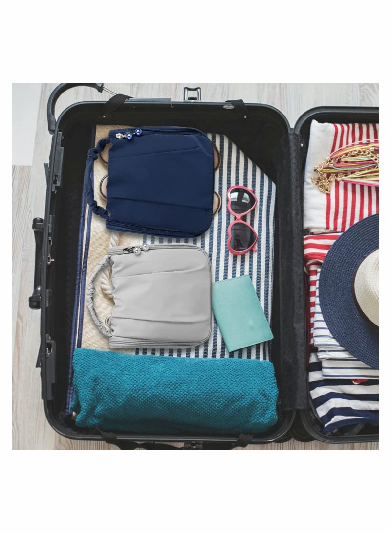 حقيبة أدوات التجميل المعلقة، حقيبة غسيل مقاومة للماء، منظم مستحضرات تجميل للنساء والفتيات، حقيبة مكياج محمولة بسعة كبيرة للسفر، العمل، الإجازات، والأغراض المنزلية (رمادي) - Image 2