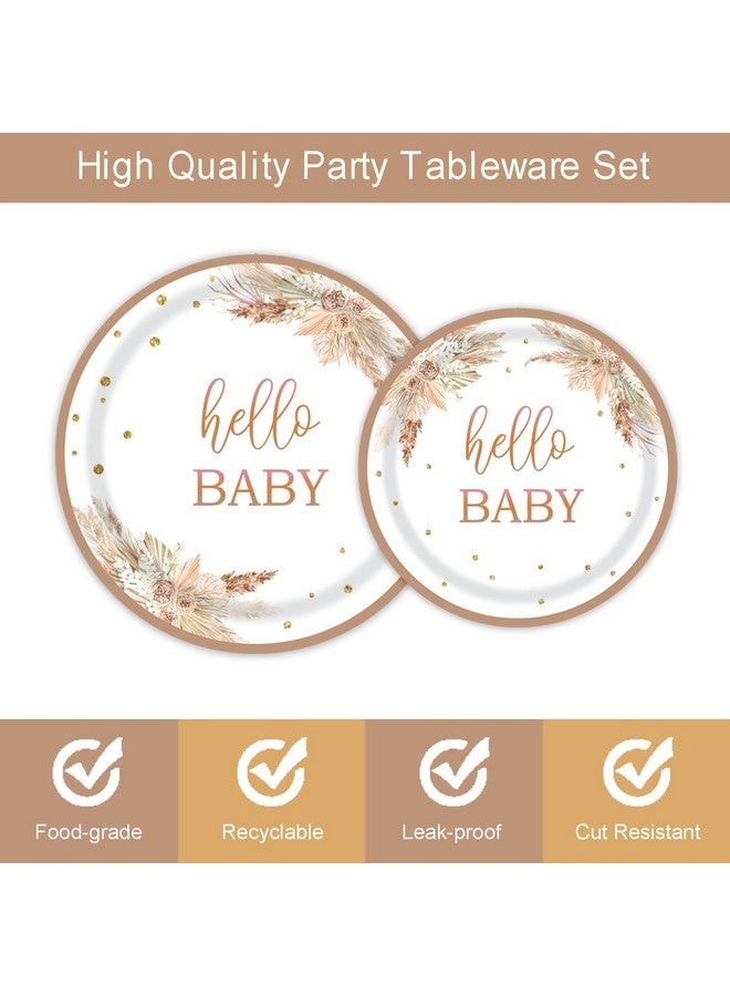 Vanulus 96pcs Boho Baby Shower Party Plates and Napkins Tableware Set for 24 Guests Bohemian Pampas Grass Floral Rainbow Arch Party Dinnerware Supplies Favors Decorations for Hello Baby Events  - Image 3