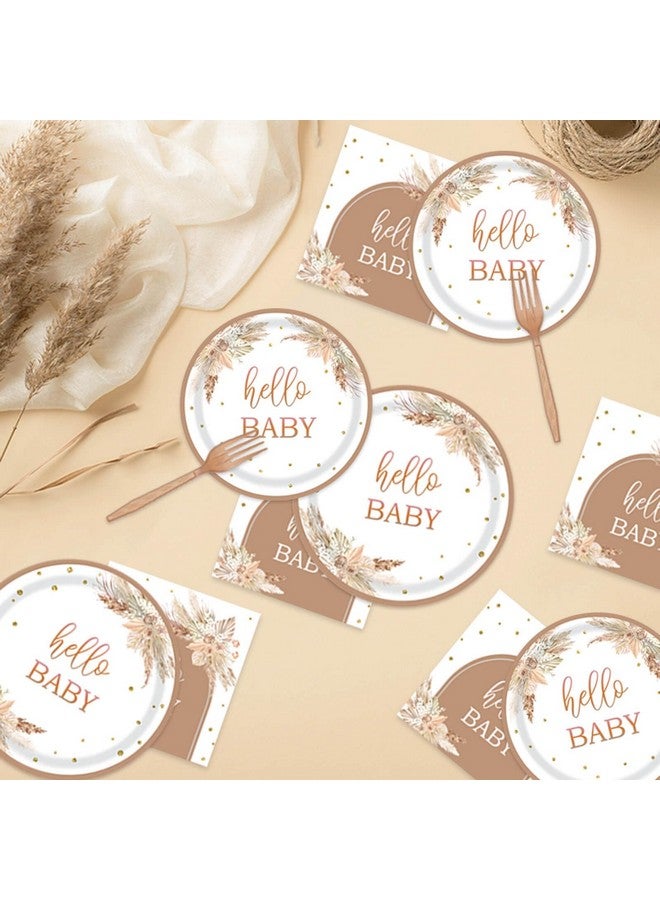 Vanulus 96pcs Boho Baby Shower Party Plates and Napkins Tableware Set for 24 Guests Bohemian Pampas Grass Floral Rainbow Arch Party Dinnerware Supplies Favors Decorations for Hello Baby Events  - Image 5