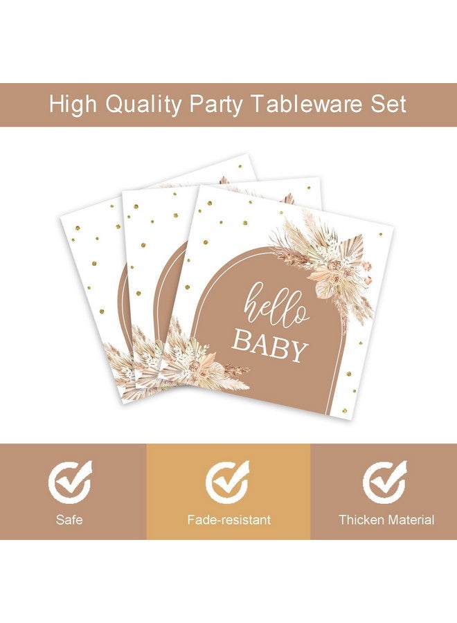 Vanulus 96pcs Boho Baby Shower Party Plates and Napkins Tableware Set for 24 Guests Bohemian Pampas Grass Floral Rainbow Arch Party Dinnerware Supplies Favors Decorations for Hello Baby Events  - Image 4