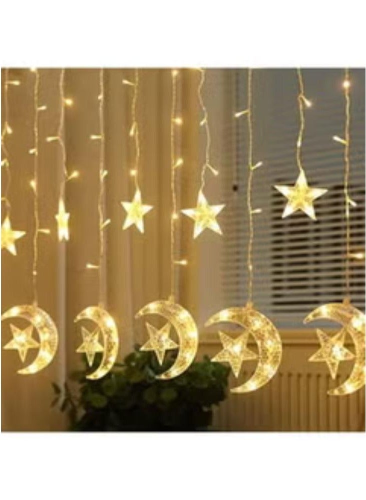 ACLIX Crescent Moon Star Curtain LED Fairy Lights Yellow 2.5meter - Image 1