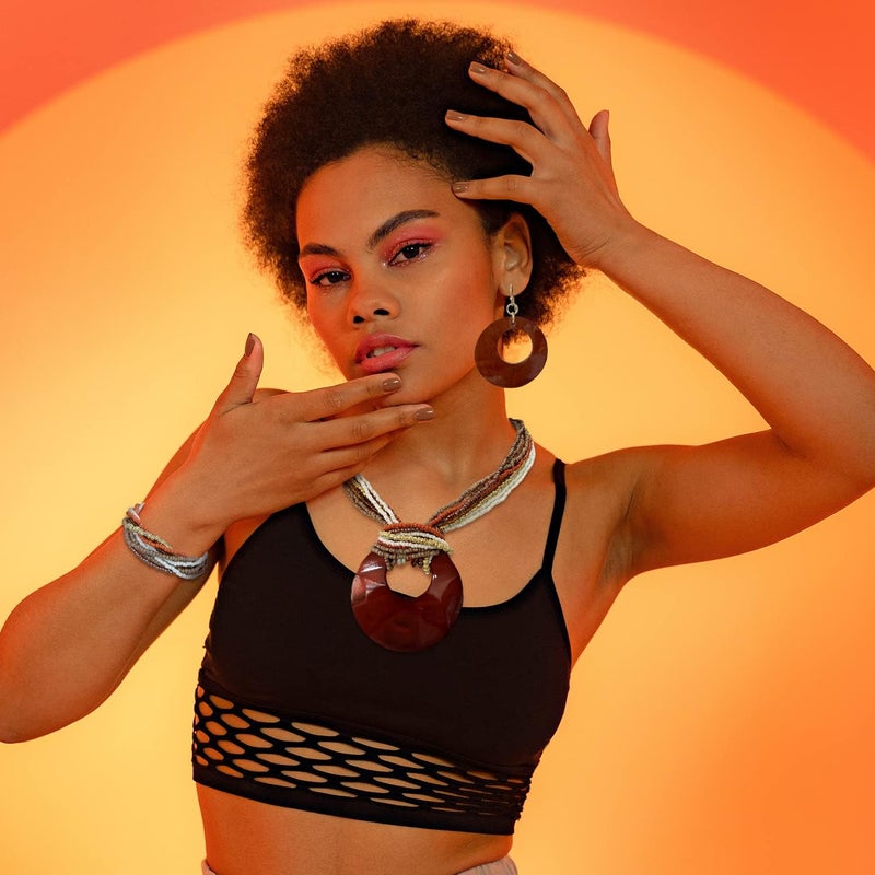 Coiris Multi Strand Statement Colorful Beaded Necklace with Big Circle Shell Pendant for Women - Image 3