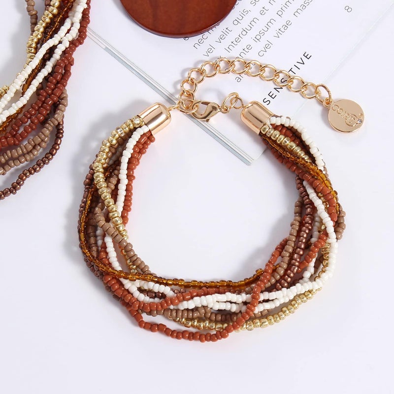 Coiris Multi Strand Statement Colorful Beaded Necklace with Big Circle Shell Pendant for Women - Image 4