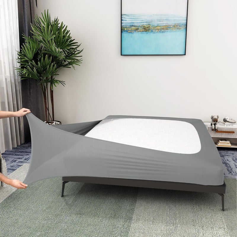 ALYVIA SPRING Box Spring Cover Twin/Twin XL Size - Jersey Knit & Stretchy Wrap Around 4 Sides Bed Skirt for Hotel & Home, Light Gray - Image 1