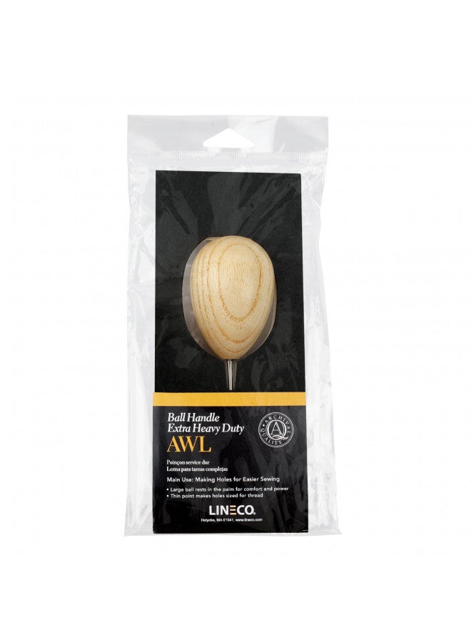 Lineco Wooden Ball Handle Awl. Extra-Heavy Duty, Comfortability and Good Control, Thin Point for Sewing - Image 1