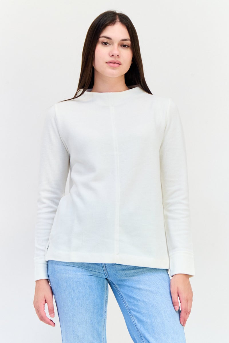 ESPRIT سويت شيرت نسائي بياقة مزخرفة، عاجي - Image 1