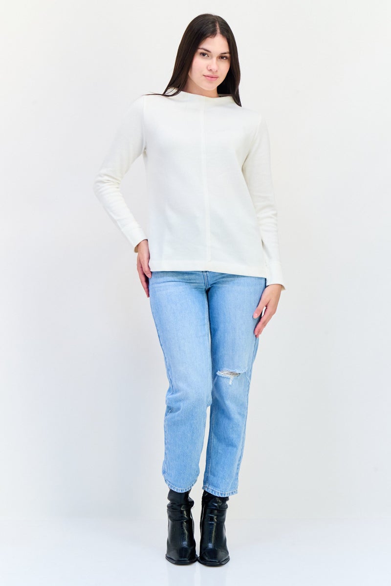 ESPRIT سويت شيرت نسائي بياقة مزخرفة، عاجي - Image 4