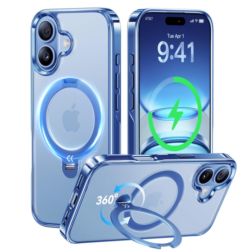 CASEKOO Mist Blue Designed for iPhone 17 Case with 360 Spin Magnetic Stand [Fit for MagSafe][17FT Military Protection] Slim Polished Frame Titanium Alloy Sturdy Stand 6.3'', Mist Blue - Image 1