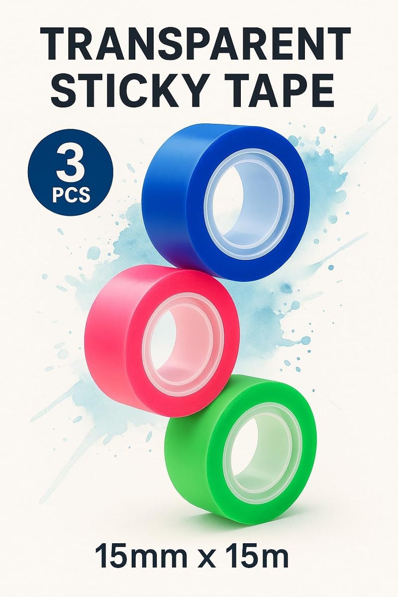 Fitto Transparent Sticky Tape 1.5x1.8cm 3 Assorted Colors - Image 1