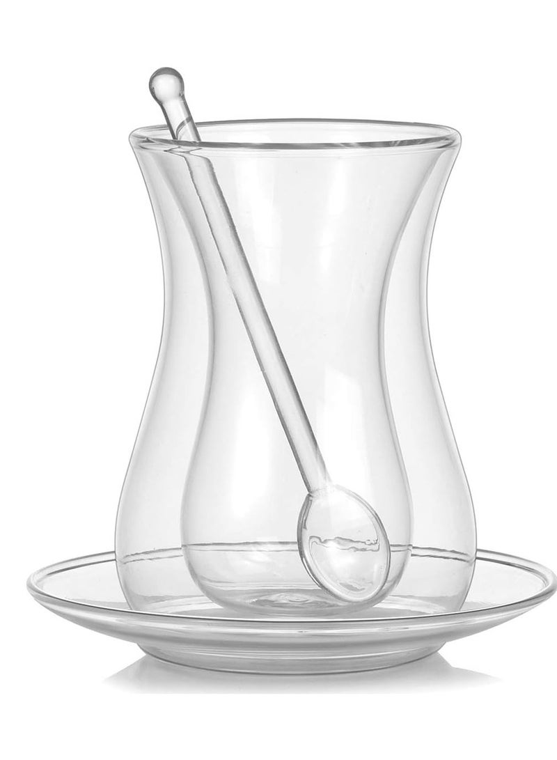 Y&D High-Temperature Resistant Double Glass Cup Breakfast Cup With Transparent Dish And Transparent Spoon Clear 7x11.5x5.8cm  - Image 1
