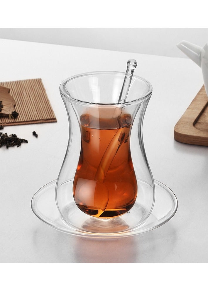 Y&D High-Temperature Resistant Double Glass Cup Breakfast Cup With Transparent Dish And Transparent Spoon Clear 7x11.5x5.8cm  - Image 3