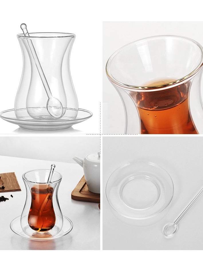 Y&D High-Temperature Resistant Double Glass Cup Breakfast Cup With Transparent Dish And Transparent Spoon Clear 7x11.5x5.8cm  - Image 4