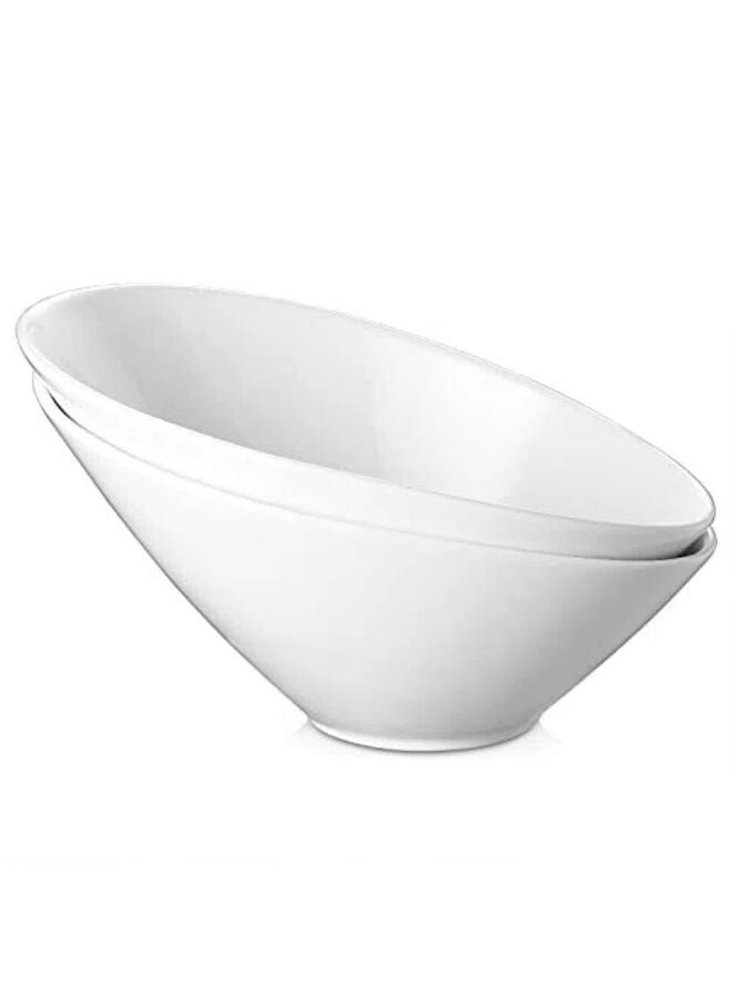 2PCS Slanted Salad Bowls of 23 OZ 9.5" Angled Serving Bowls for Salad Fruit Snacks Ceramic White Bowls for Restaurant Daily Use - Image 1